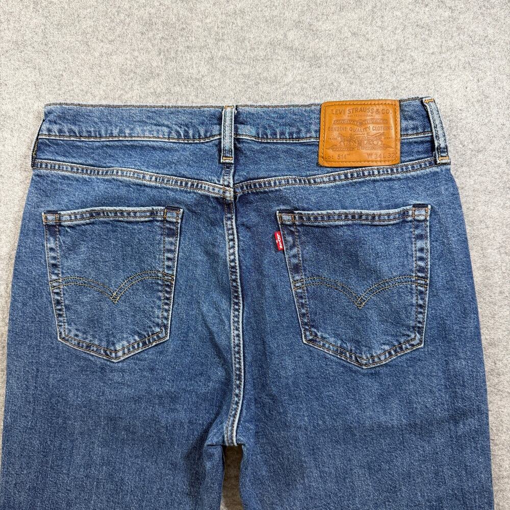 Levi's 514 Straight Jeans Mens 34x32 Medium Blue Wash Stretch Denim Red Tab - Picture 4 of 15